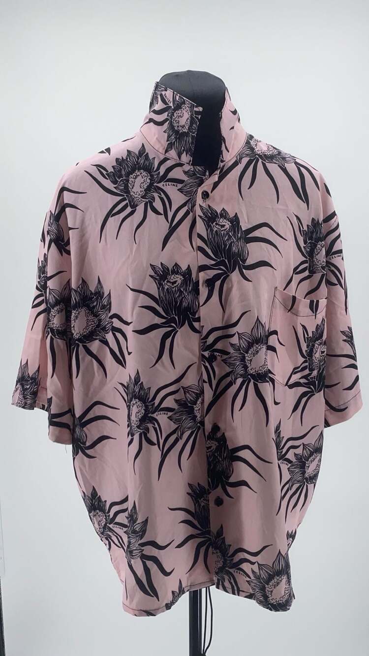 Celine 21SS Loose Hawaiian Shirt in Printed Viscose Pink/Black